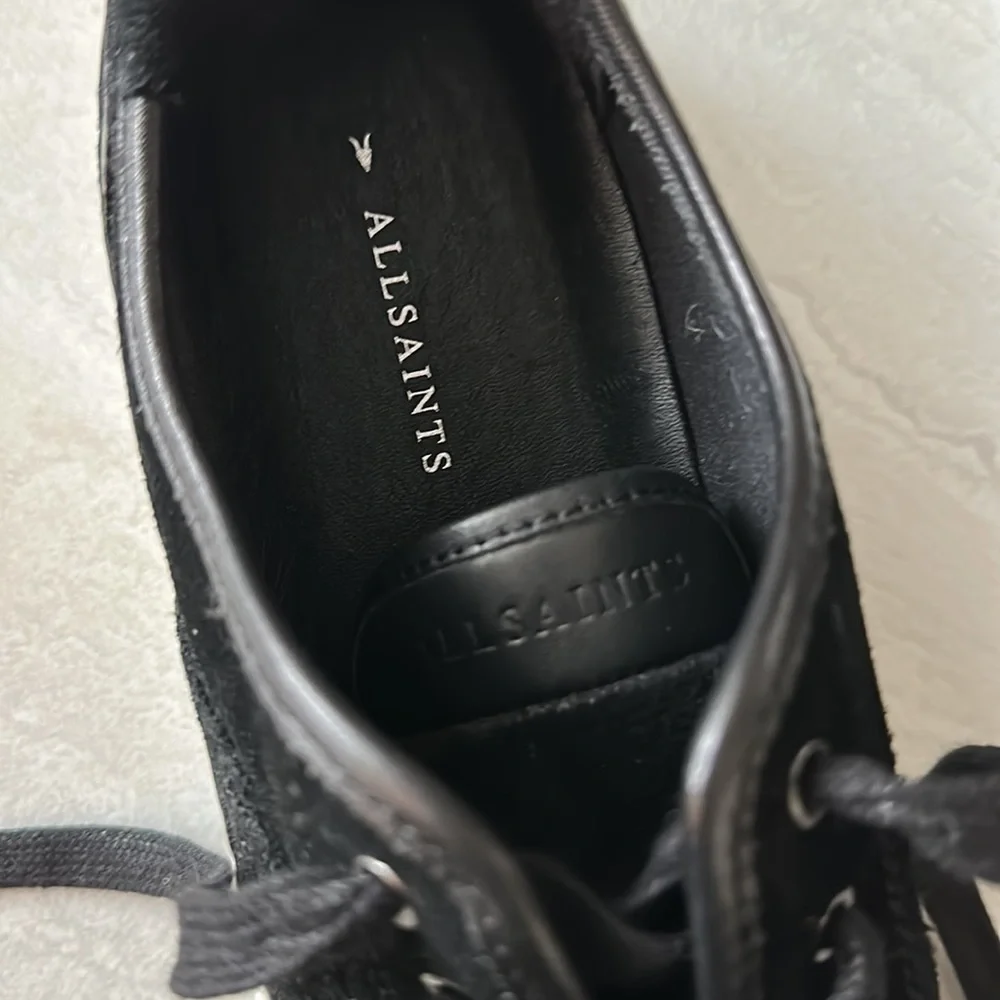 𝅺ALL Saints Black Marica Cow Suede Platform Sneakers Size 8 - Picture 5 of 8